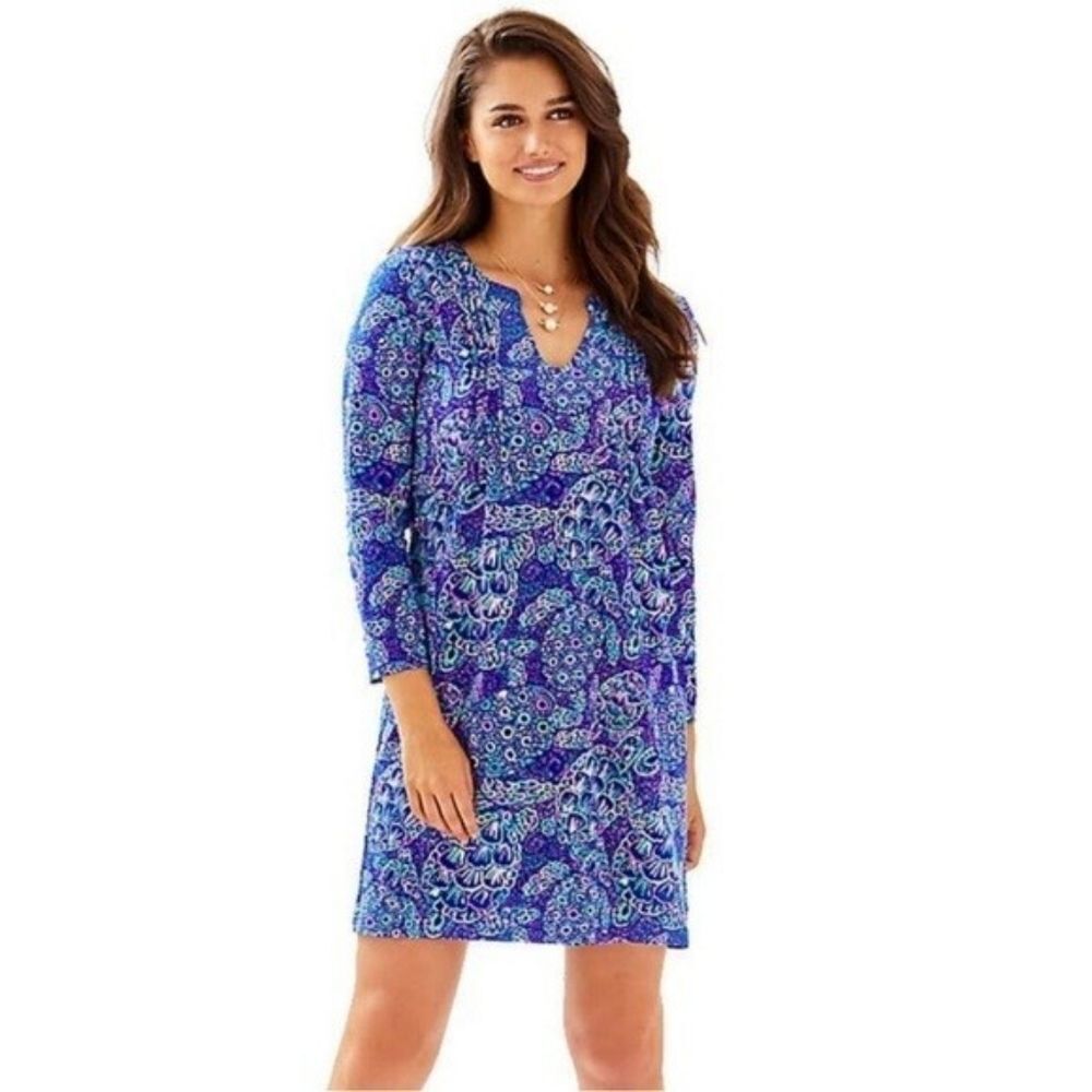 Lilly Pulitzer Aubrey UPF 50+ Dress Take It Slow XL Turtle Print
